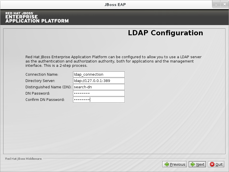 Configure the LDAP server as the authentication and authorization authority for applications and the management interface.