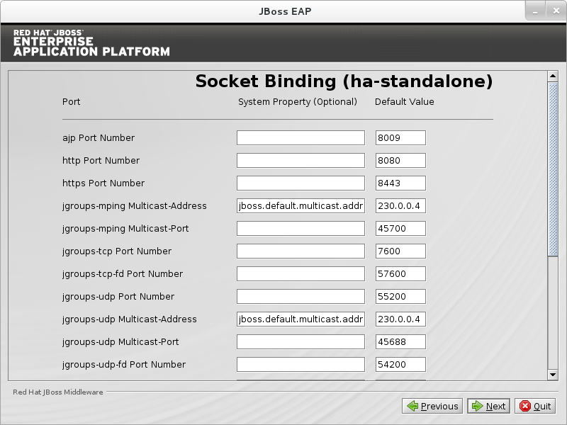 Configure custom socket bindings for standalone HA mode.