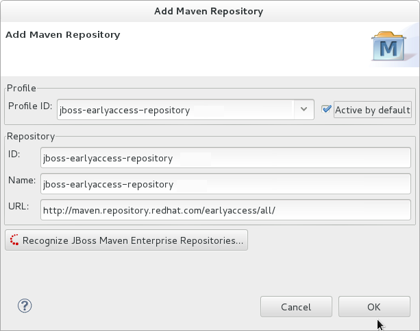 Enter Maven profile and repository values.