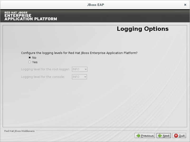 Choose No to skip configuration of logging level.