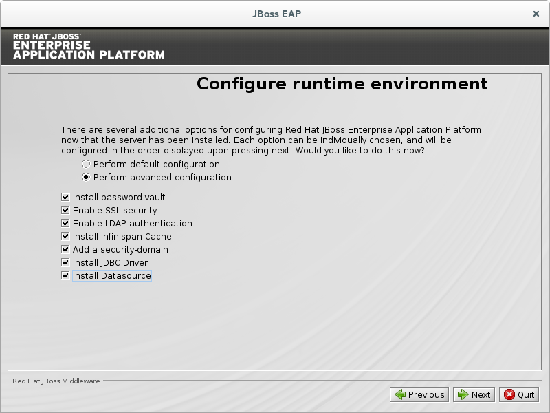 JBoss EAP Installationsprogramm: Konfiguration der Laufzeitumgebung (Erweitert)