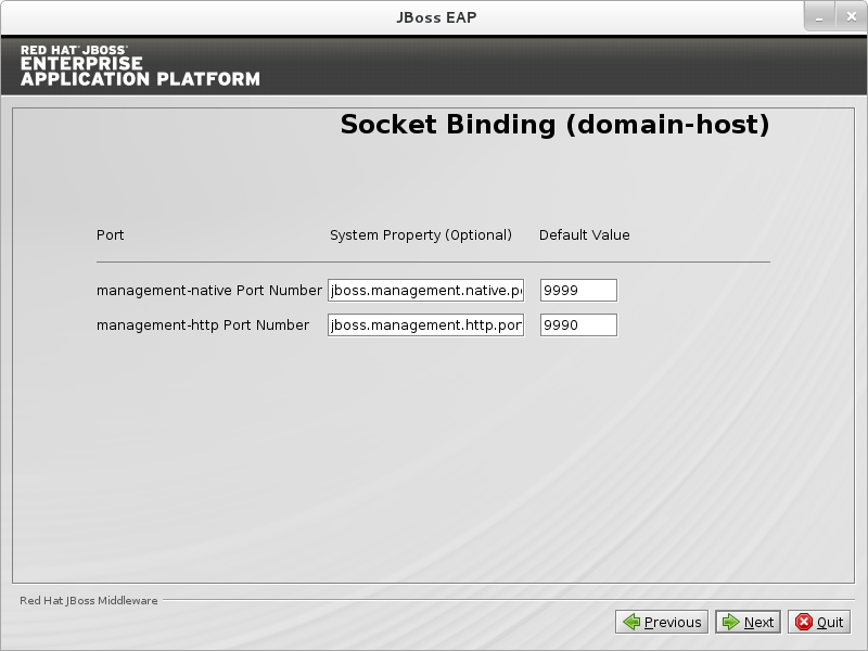 Configure custom socket bindings for the domain host.