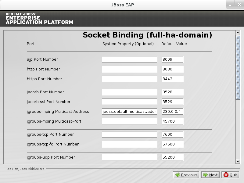 Configure custom socket bindings for full HA domain mode.