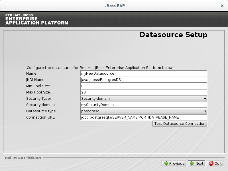 Configure the datasource for the JDBC Driver.