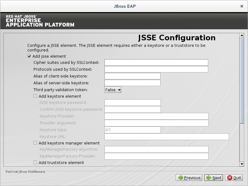 Configure a JSSE security domain element.