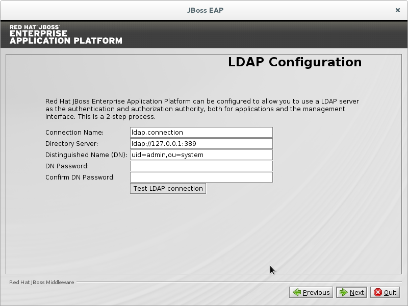 Configure the LDAP server as the authentication and authorization authority for applications and the management interface.