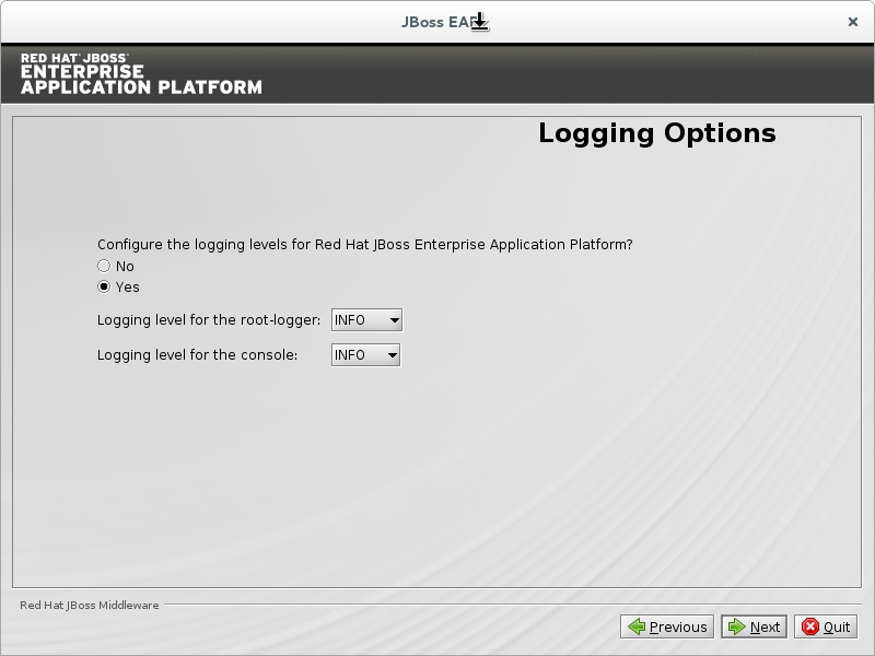 Choose Yes to configure logging level.