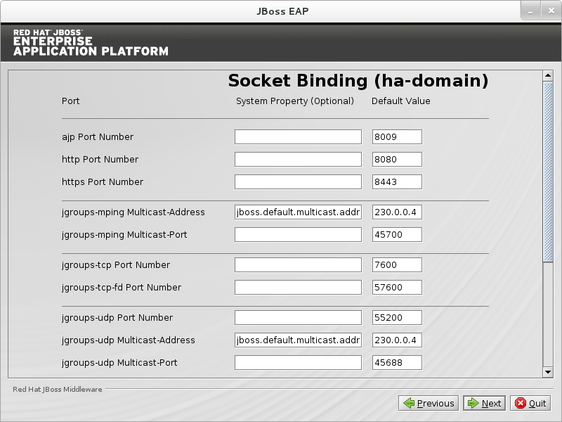 Configure custom socket bindings for HA domain mode.
