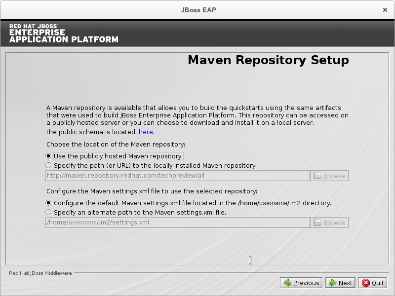 JBoss EAP 安装程序设置 Maven 资料库