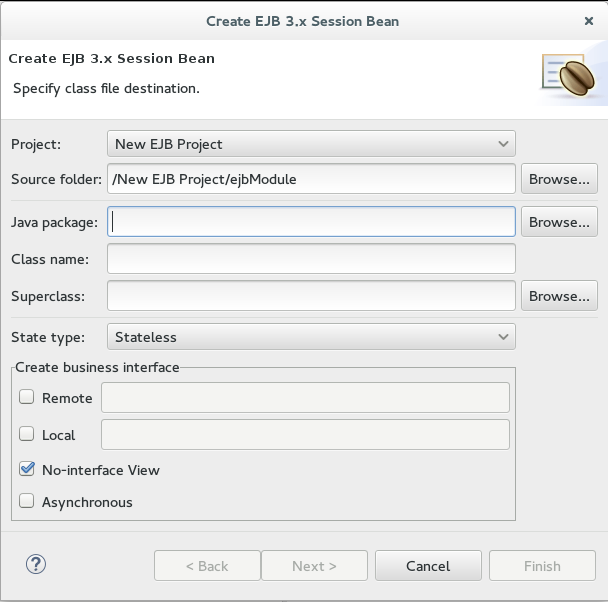 Create EJB 3.x Session Bean wizard