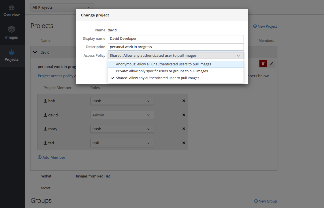 Stand-alone Registry User Interface: Project RBAC