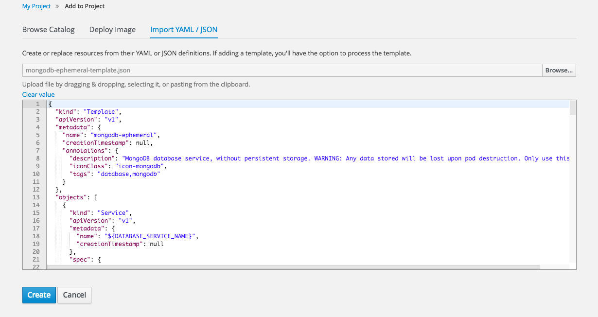 Import YAML / JSON