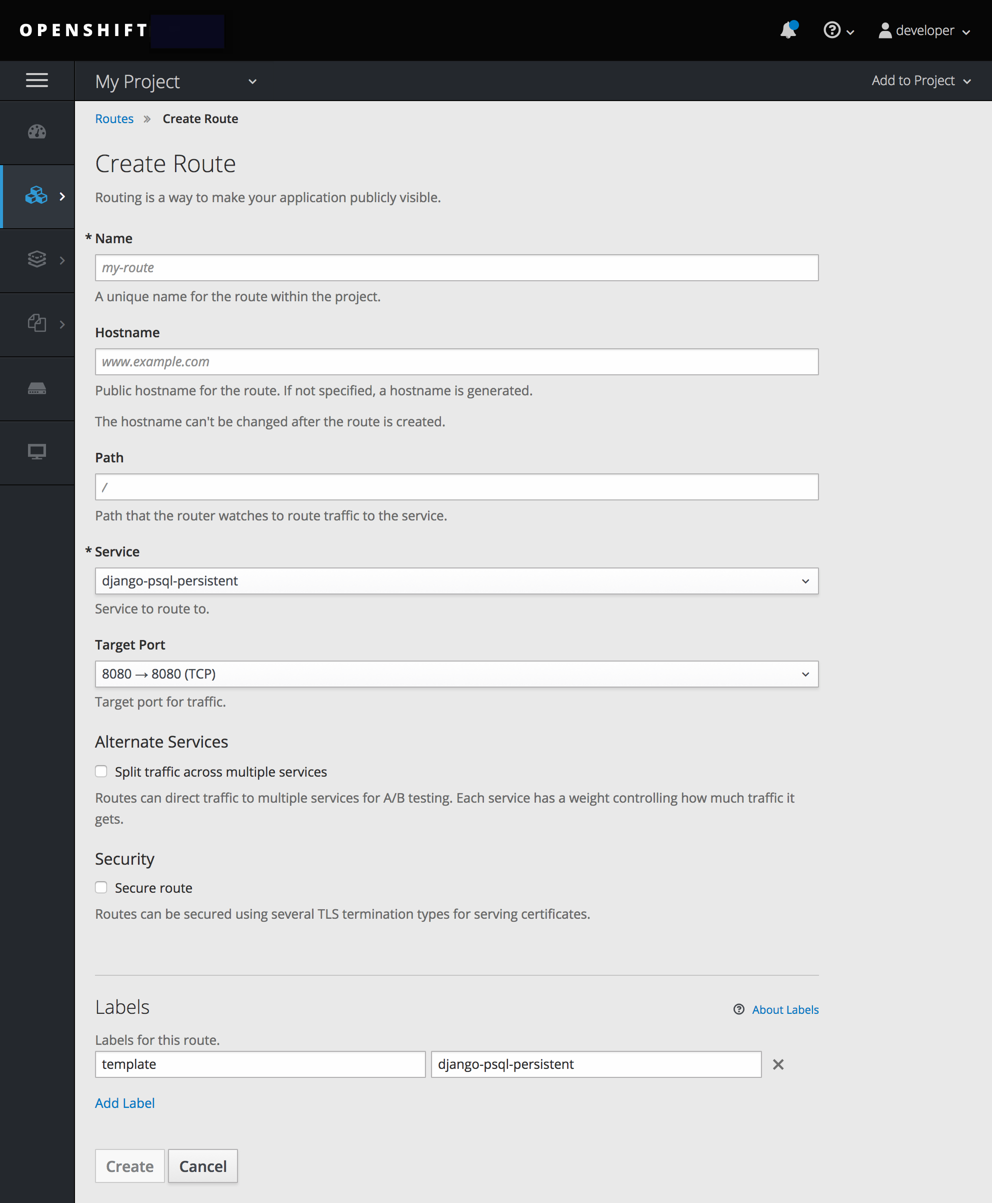 Creating a Route Using the Web Console