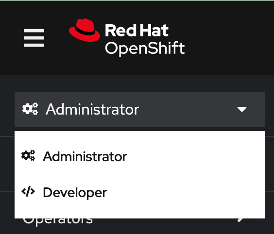 The administrator and developer perspectives in the OpenShift Container Platform web console.