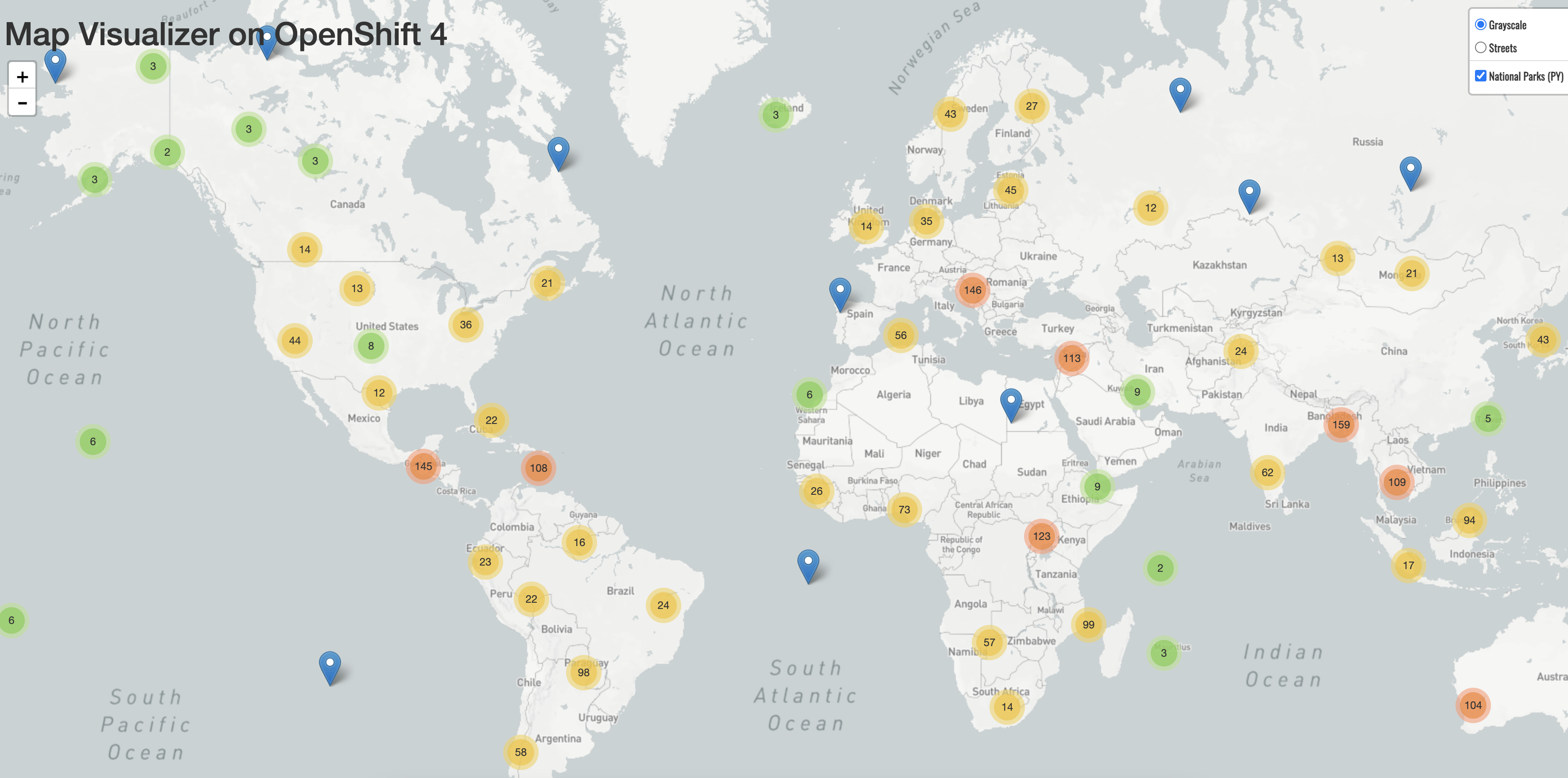 A map of the national parks across the world is displayed with location tracking.