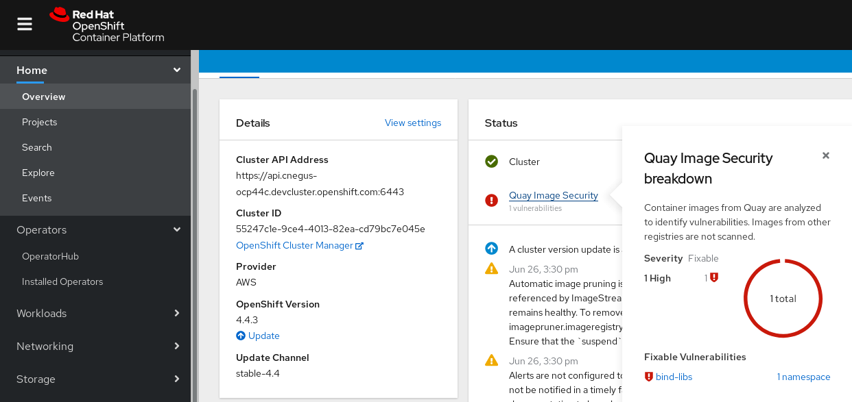 Accéder aux données de numérisation d'images à partir du tableau de bord d'OpenShift Container Platform