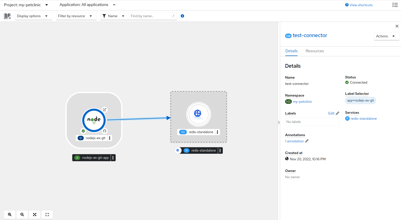 odc label selector topology side panel