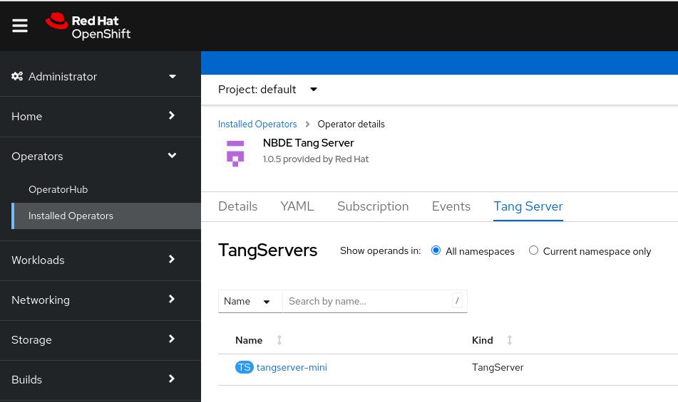 NBDE Tang Server Operator 세부 정보