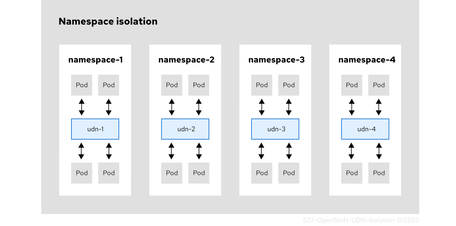 The namespace isolation concept in a user-defined network (UDN)