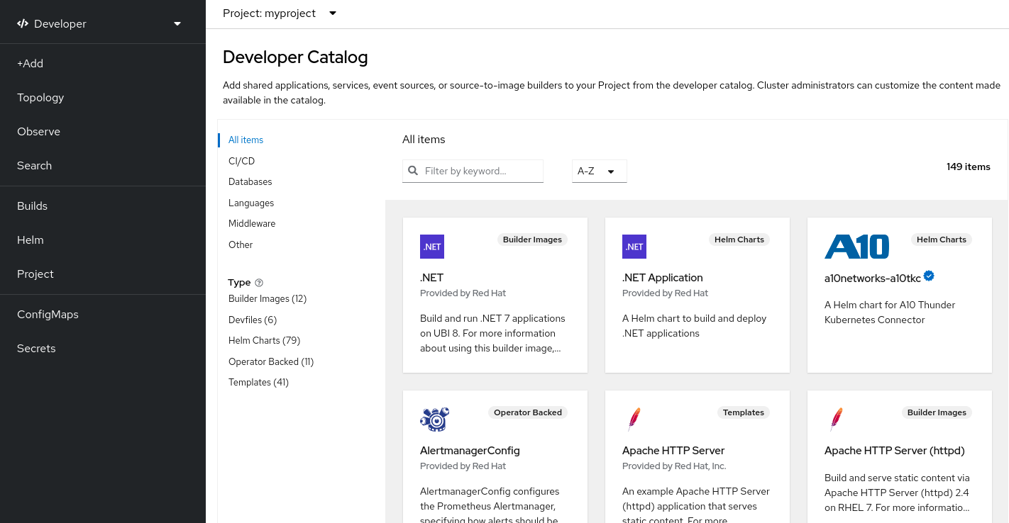 OpenShift Container Platform Developer Catalog