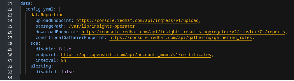 Example of Insights Operator ConfigMap object