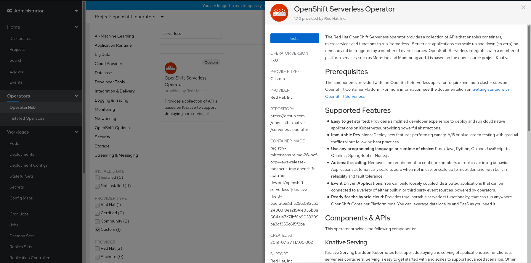 OpenShift Serverless Operator information