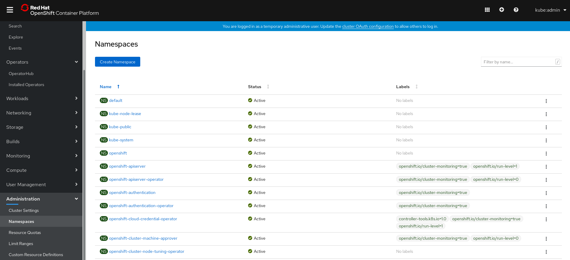 Namespaces ページ