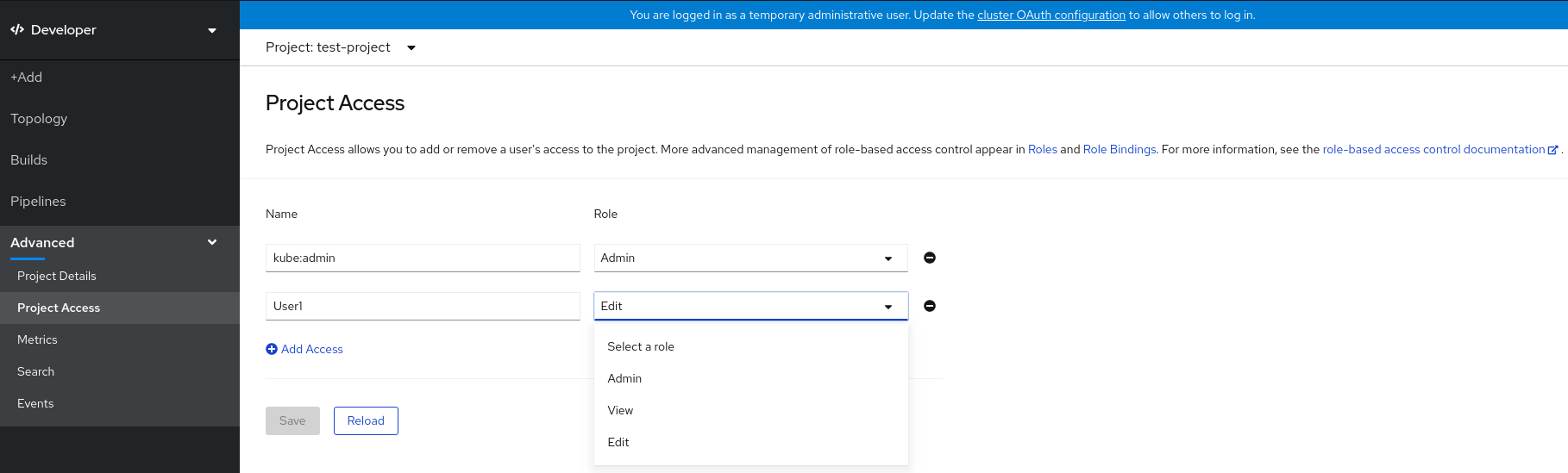 odc project permissions