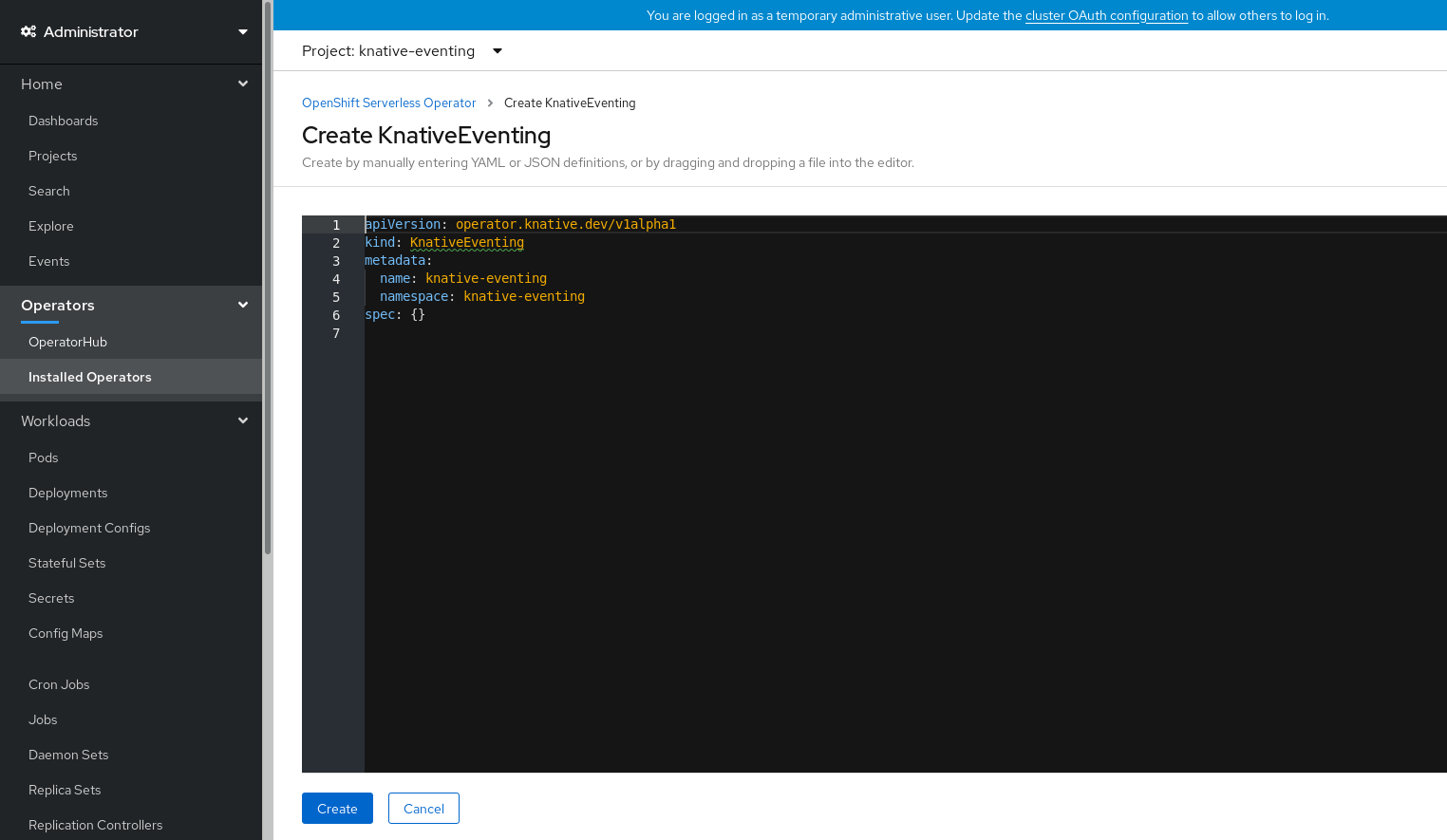 Create Knative Eventing using YAML