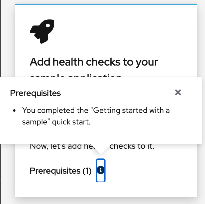 quick start prerequisites displayed as popover