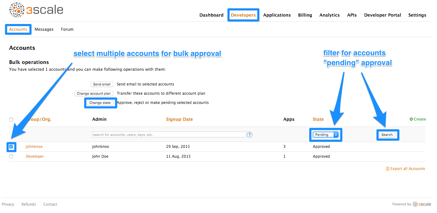 Developer approval account signup