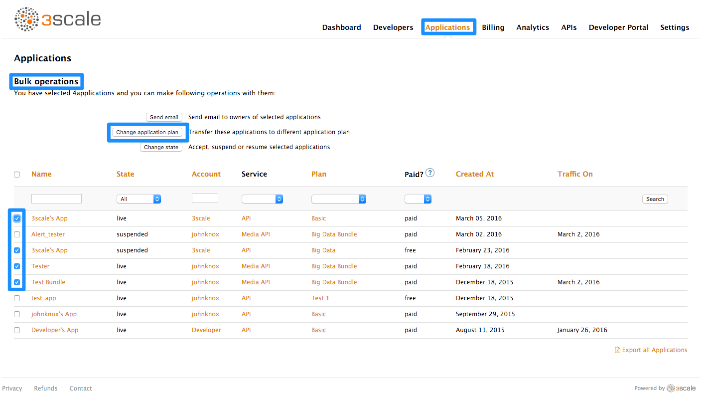 Change plans for multiple applications