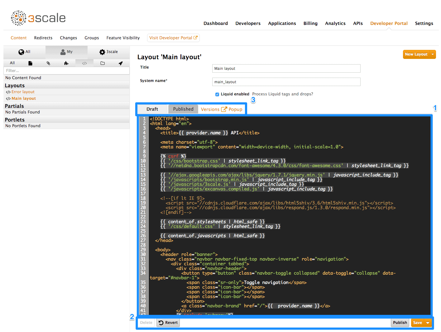 Developer portal layout highlight