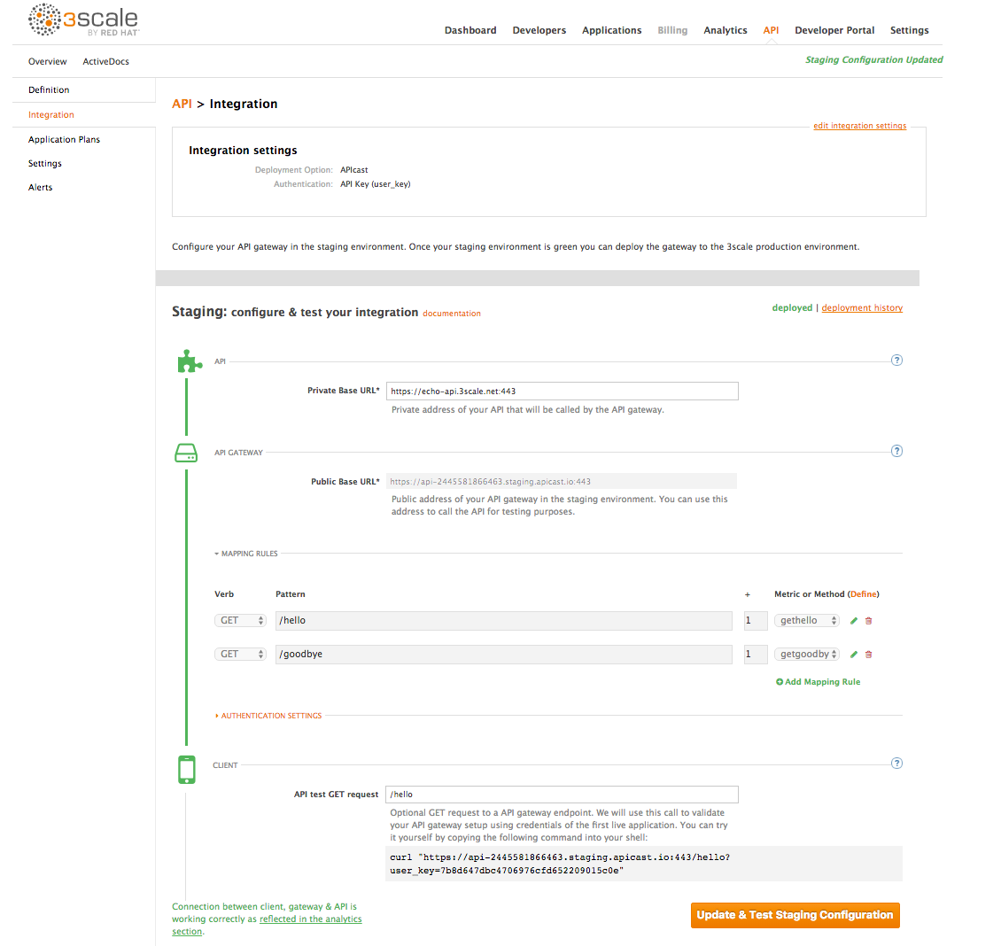 API Gateway staging configuration