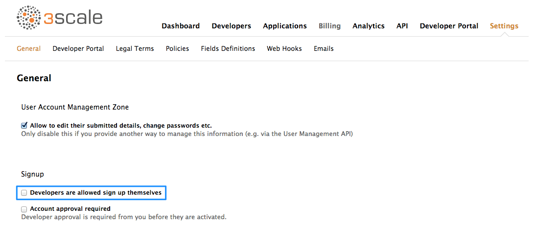 Customer disable signup