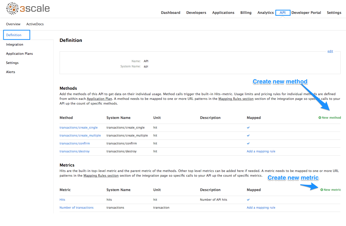 Define your API on 3scale