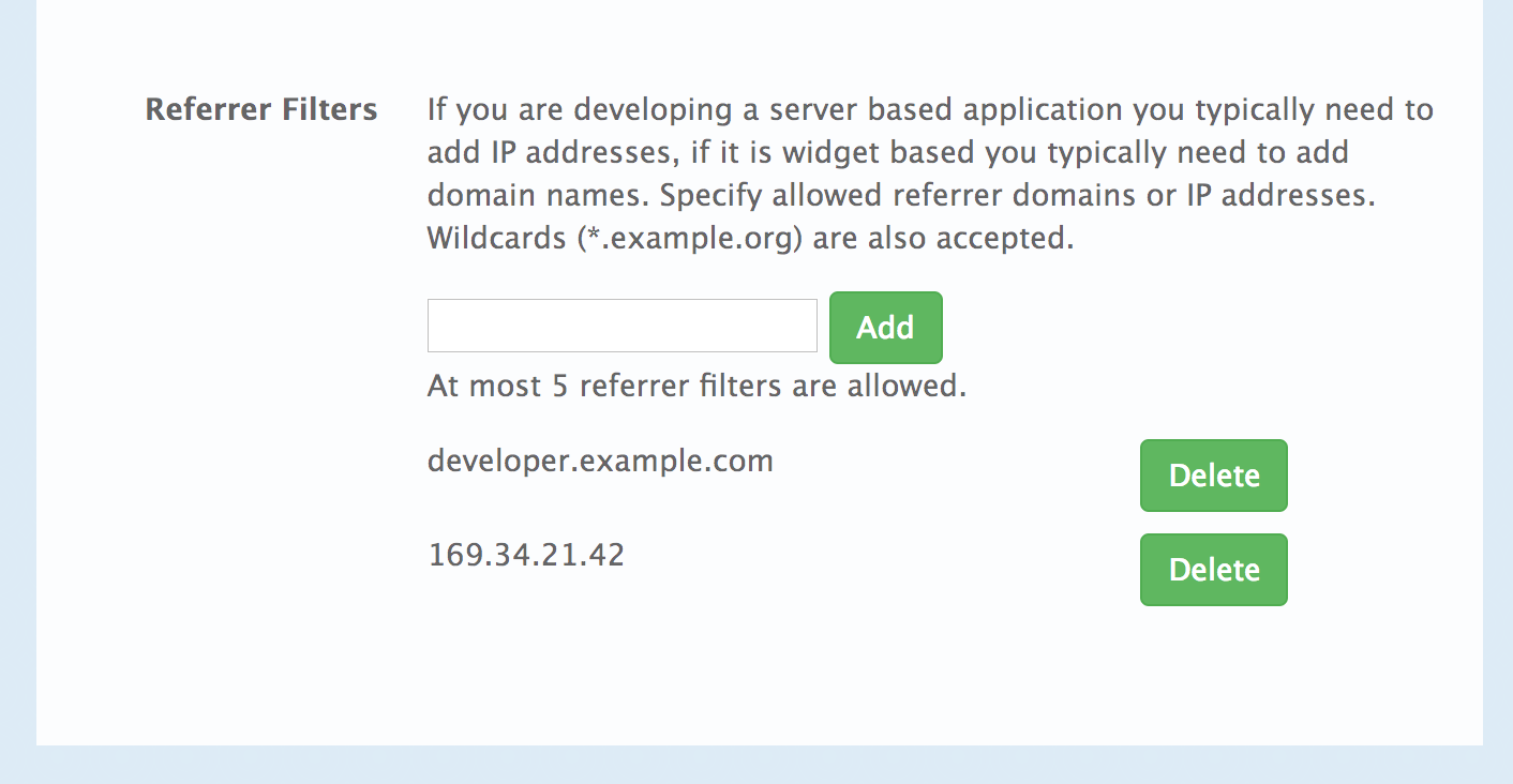 Configure Referrers in the Developer Portal