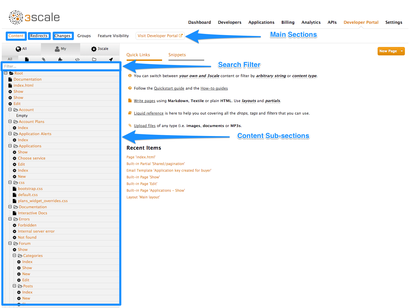 Developer portal page overview
