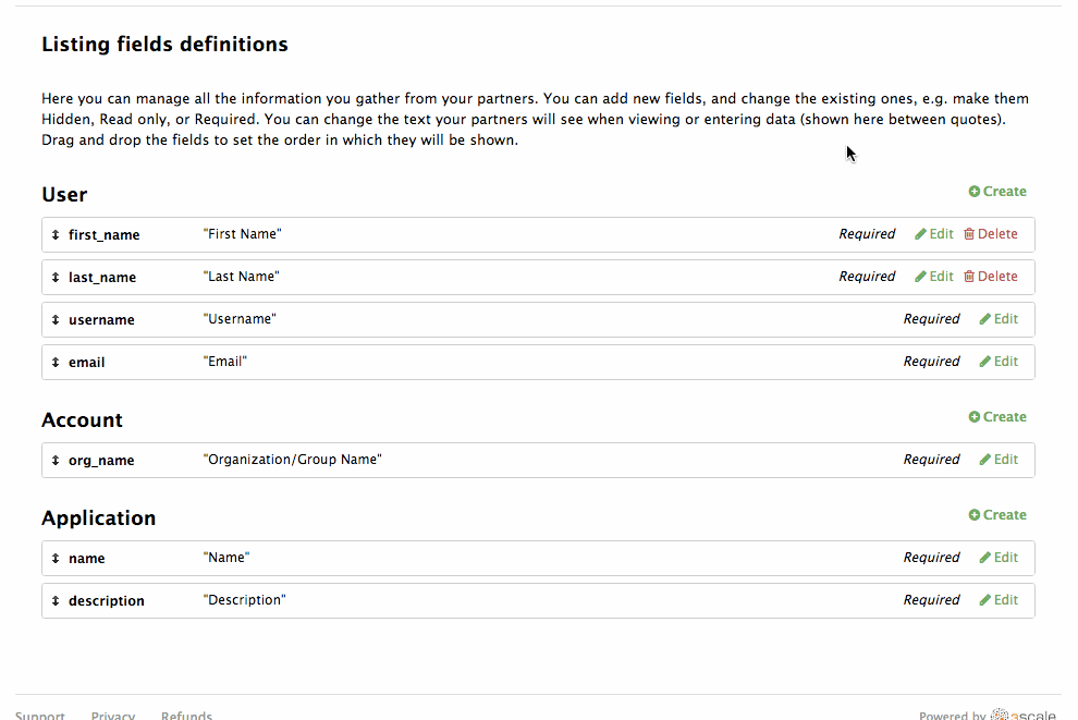 Application extra fields