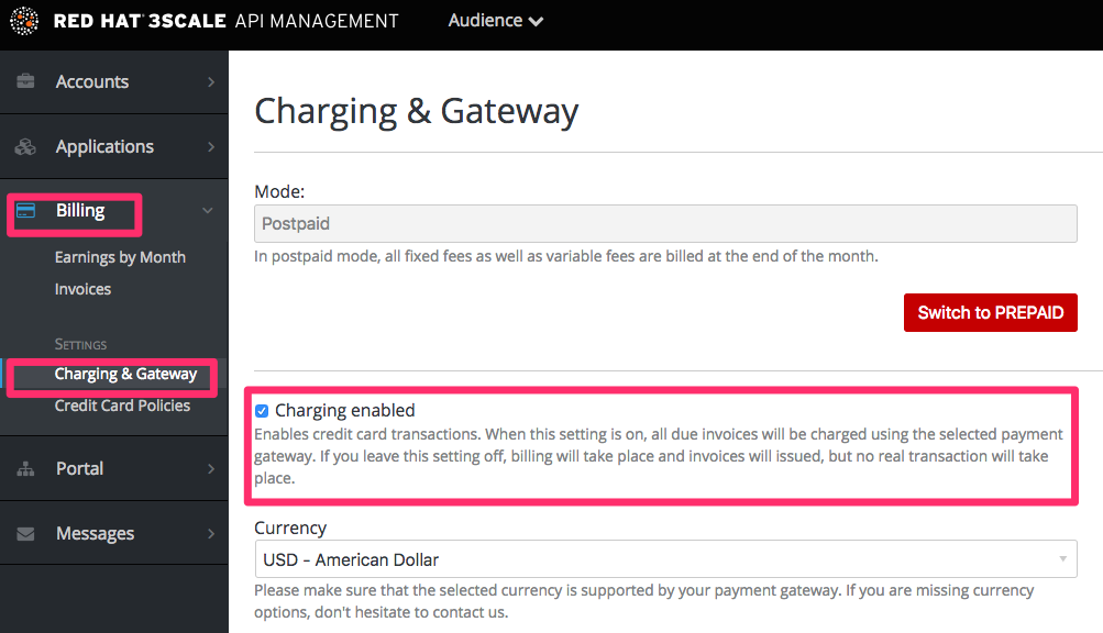 Billing charging enabled