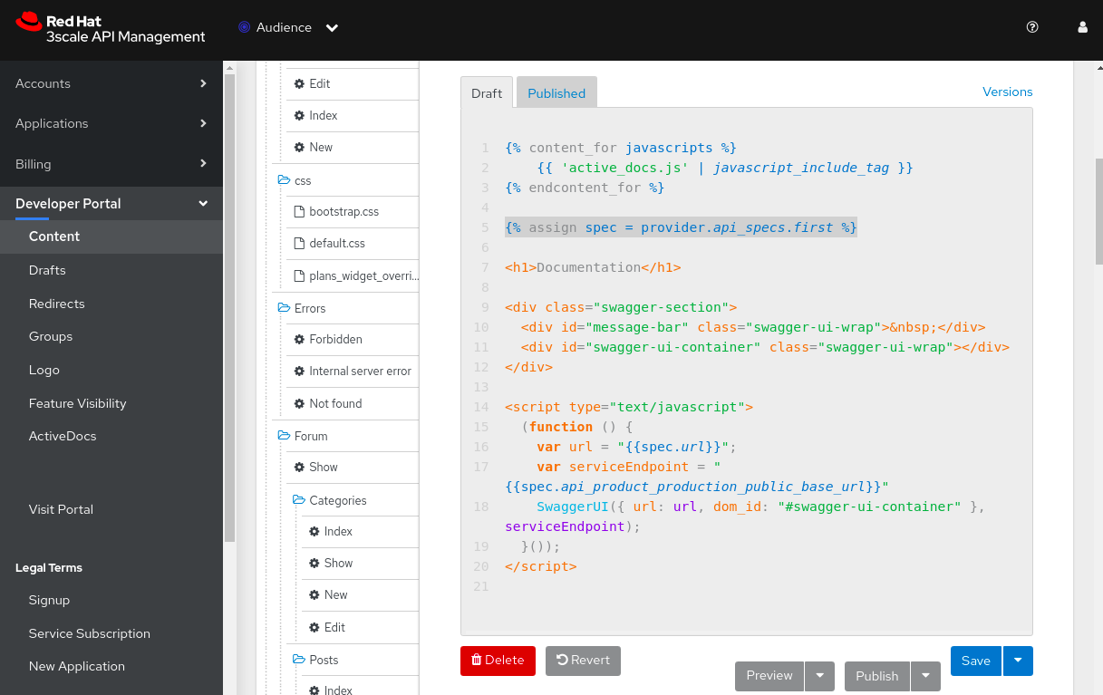 Developer Portal code for displaying ActiveDocs