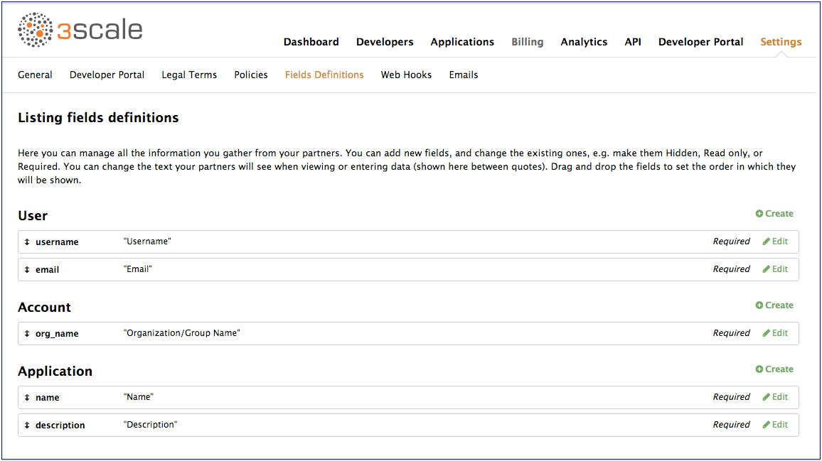 field definitions default fields