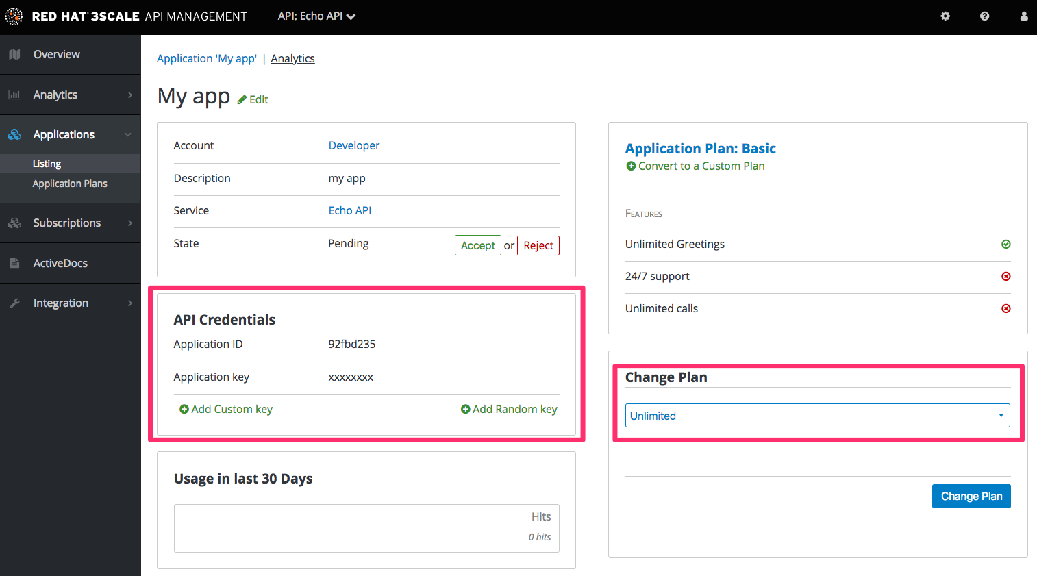 API keys and change plans