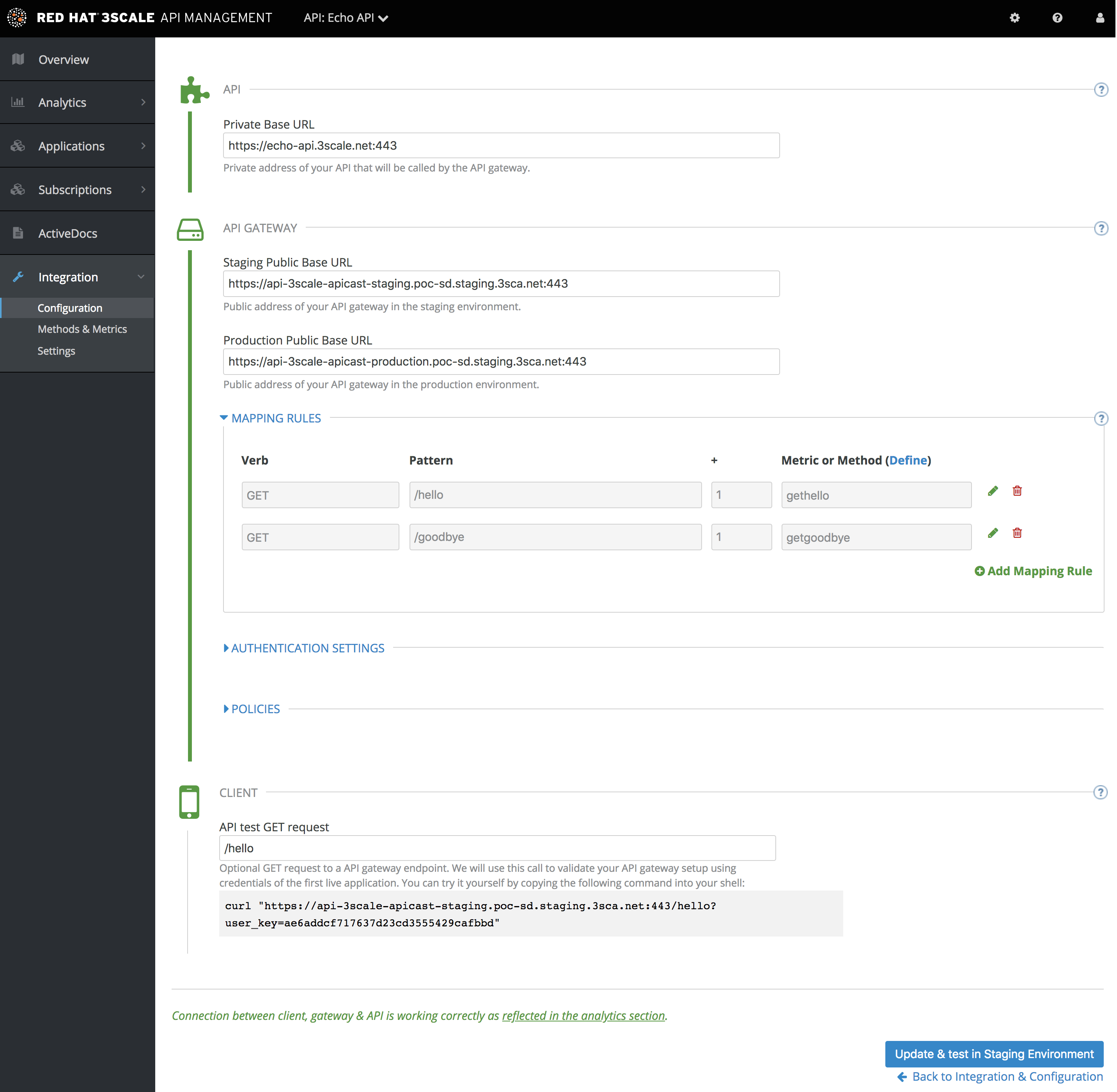 API Gateway staging configuration