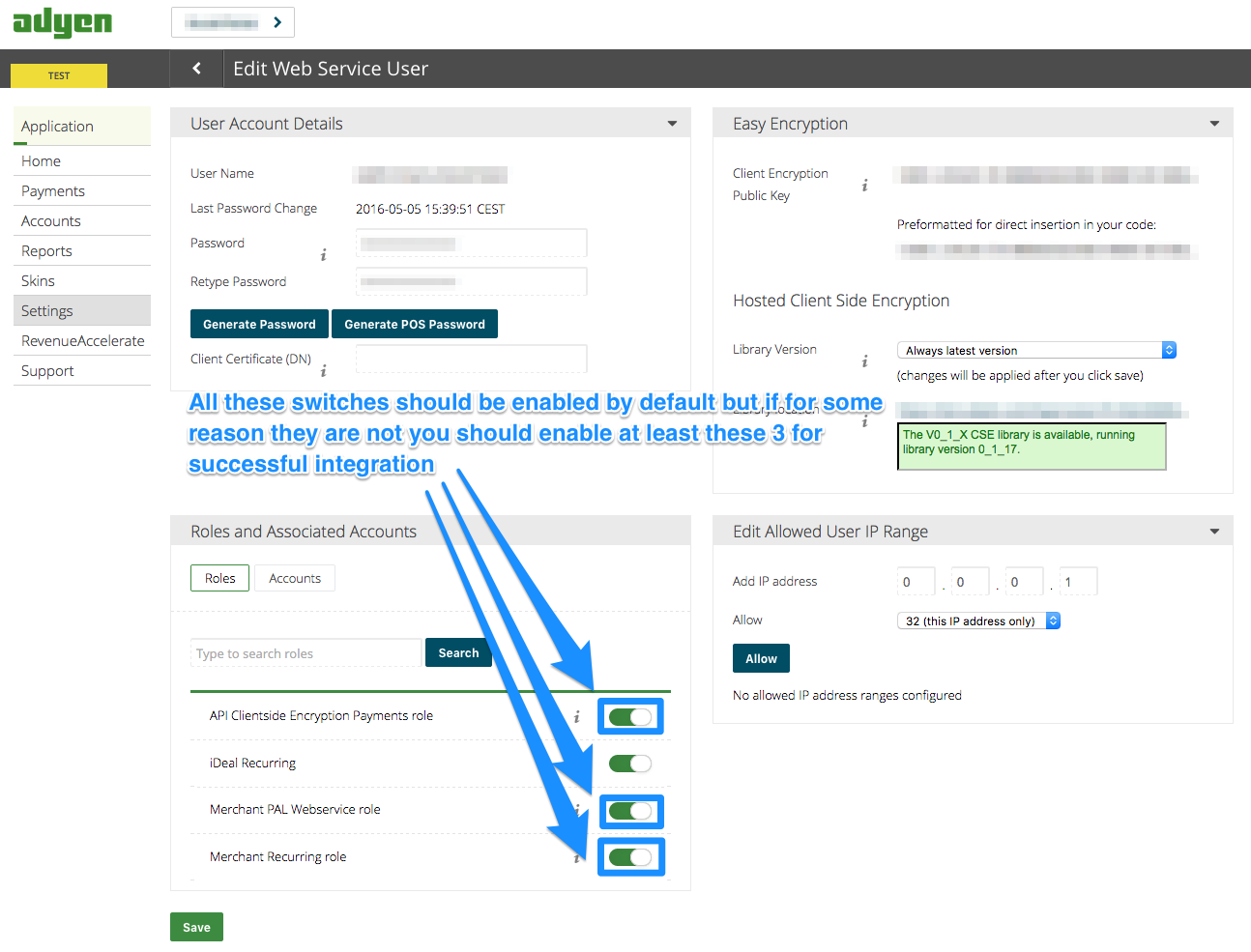 docs billing Adyen credentials