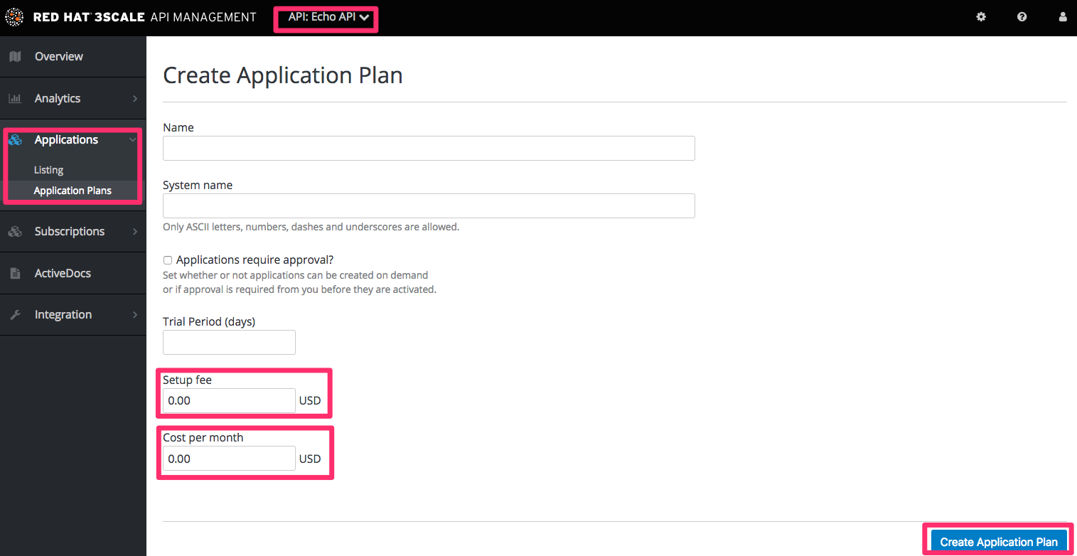 Create new application plan or edit existing