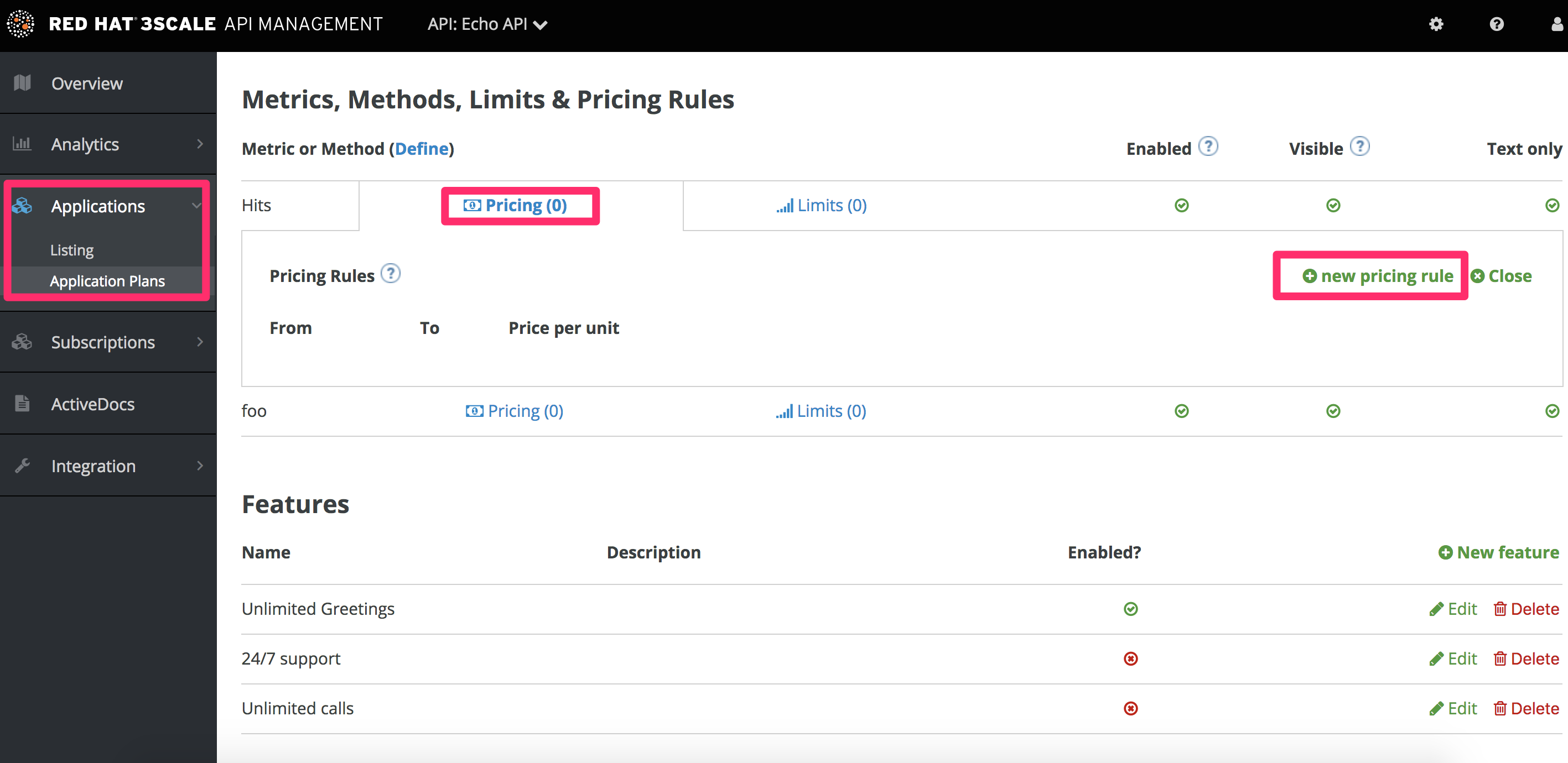 Zoom in to edit pricing rule in application plan