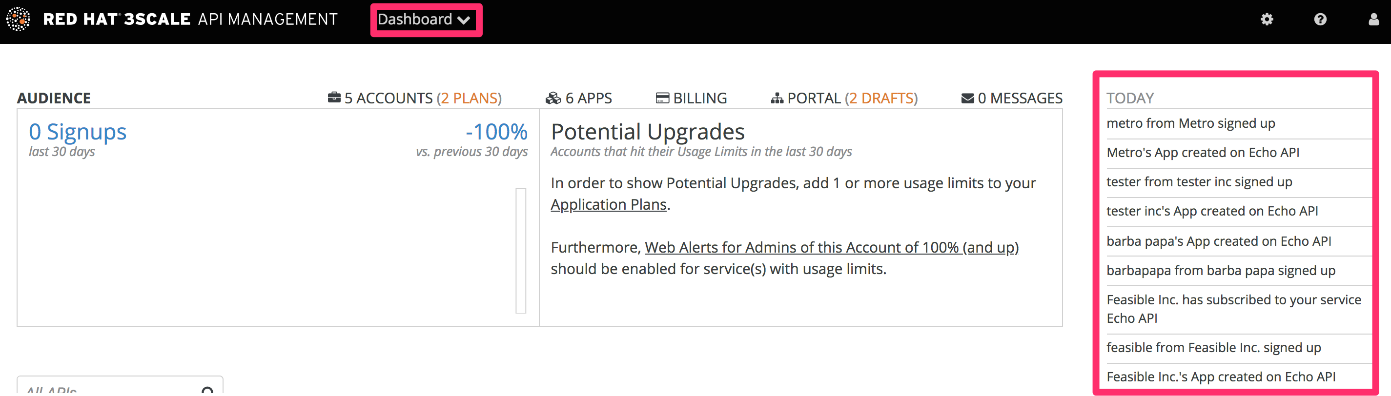 Accounts dashboard