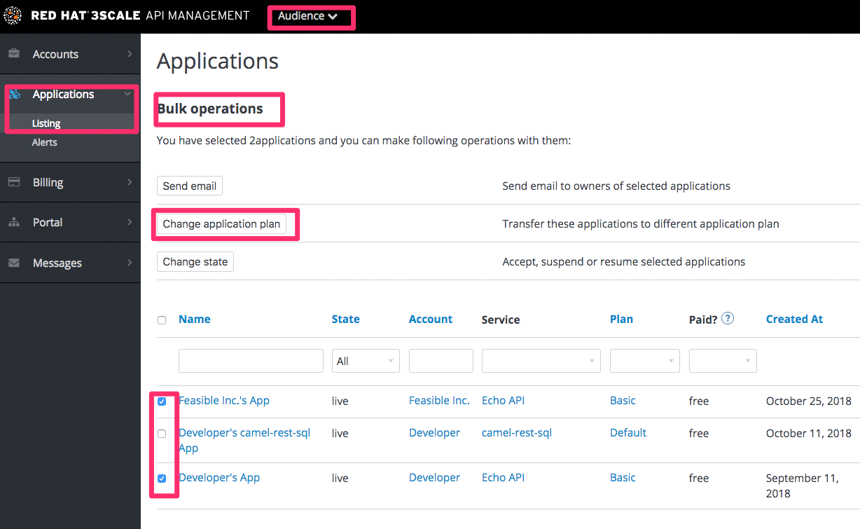 Change plans for multiple applications