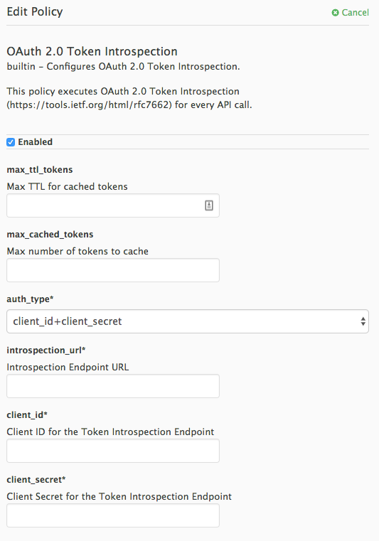 OAuth 2.0 Token Introspection Configuration